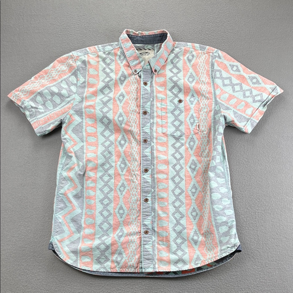 Vans Off The Wall Geometric Button Down Shirt Men’s Medium Short Sleeve Retro